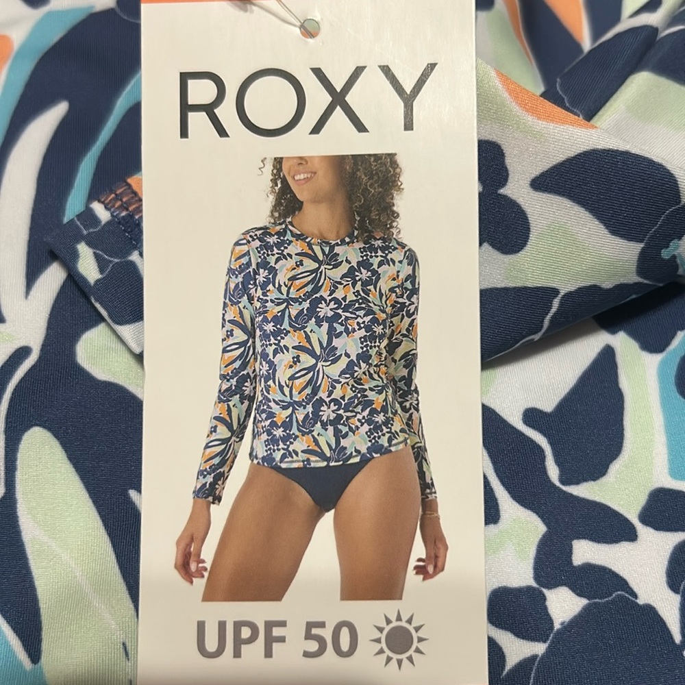 Roxy Floral Long Sleeve Shirt - Blue and Orange XXL UPF50 NWT
